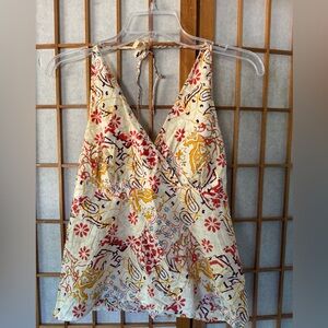 J Crew Patchwork Halter Top with Red and Yellow Accents